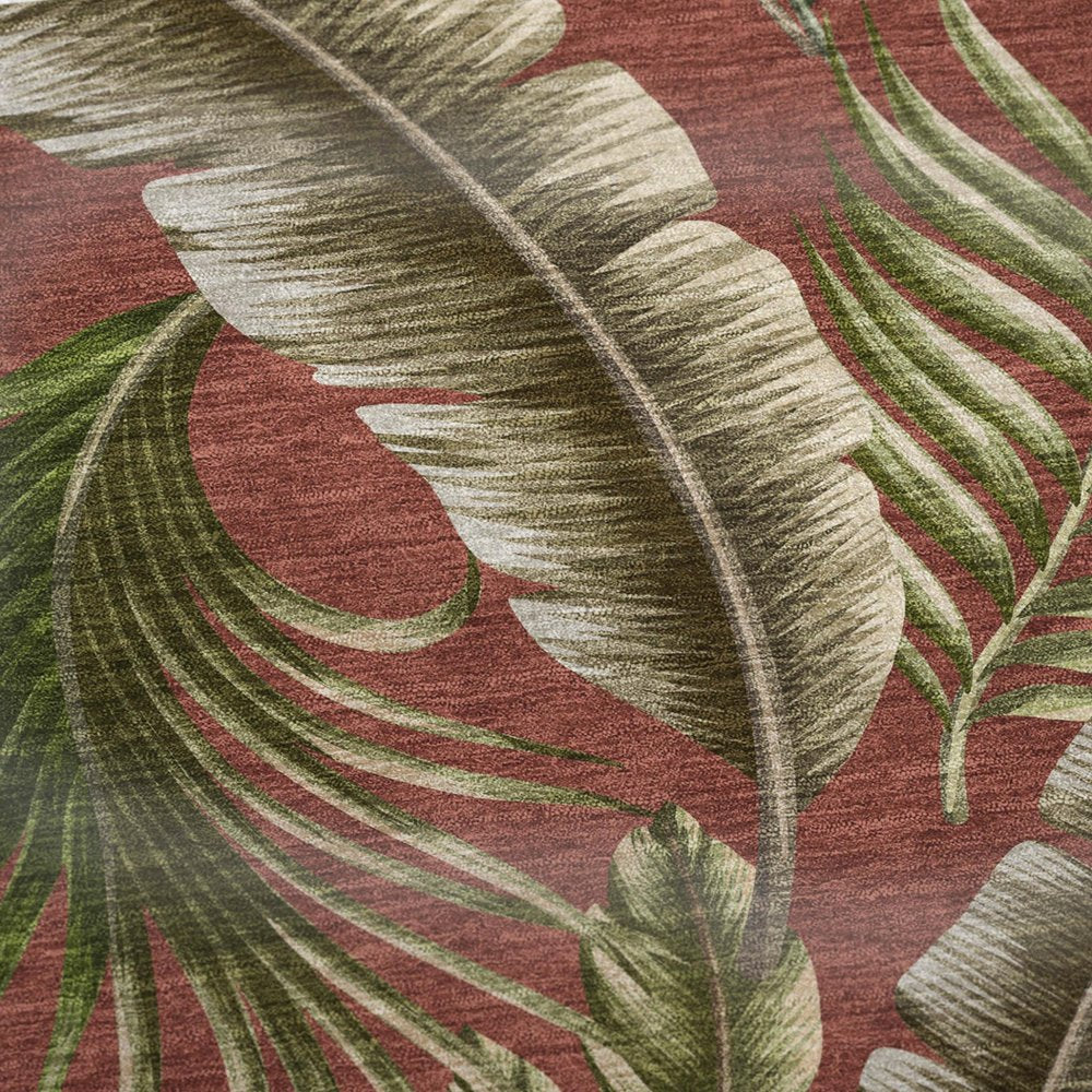 50" X 70" Rust Green And Beige Microfiber Leaves Plush Throw Blanket HomeRoots