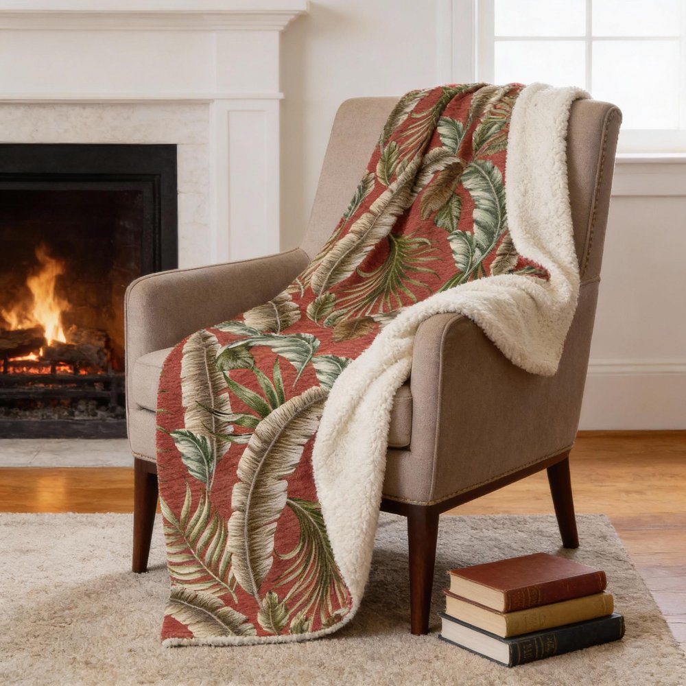 50" X 70" Rust Green And Beige Microfiber Leaves Plush Throw Blanket HomeRoots