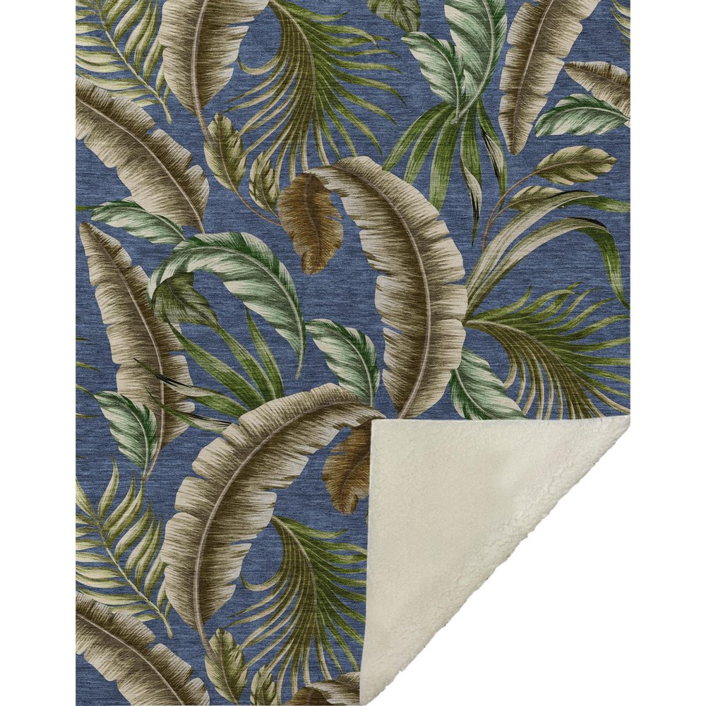50" X 70" Blue Green And Beige Microfiber Leaves Plush Throw Blanket HomeRoots