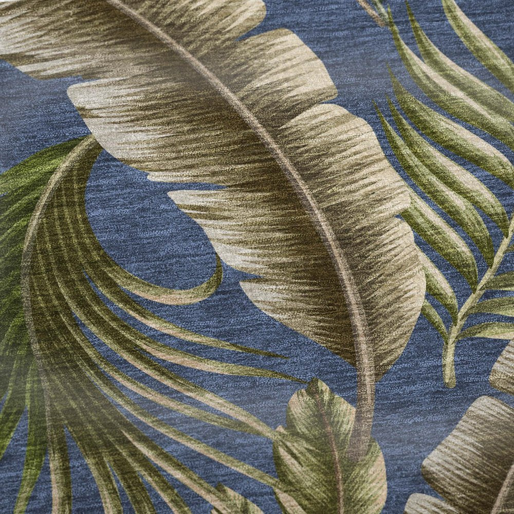 50" X 70" Blue Green And Beige Microfiber Leaves Plush Throw Blanket HomeRoots