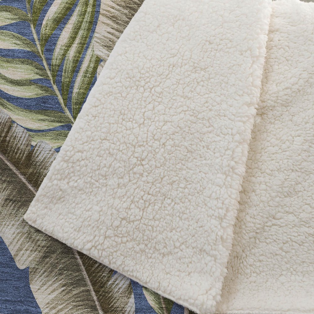 50" X 70" Blue Green And Beige Microfiber Leaves Plush Throw Blanket HomeRoots