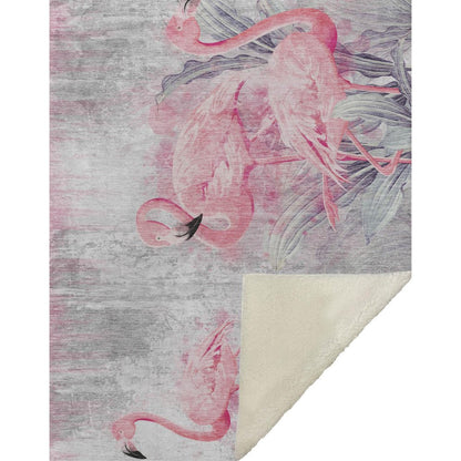 50" X 70" Pink And Ivory Animal Print Polyester Woven Plush Throw Blanket HomeRoots