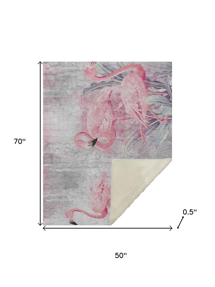50" X 70" Pink And Ivory Animal Print Polyester Woven Plush Throw Blanket HomeRoots