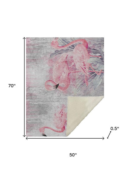50" X 70" Pink And Ivory Animal Print Polyester Woven Plush Throw Blanket HomeRoots