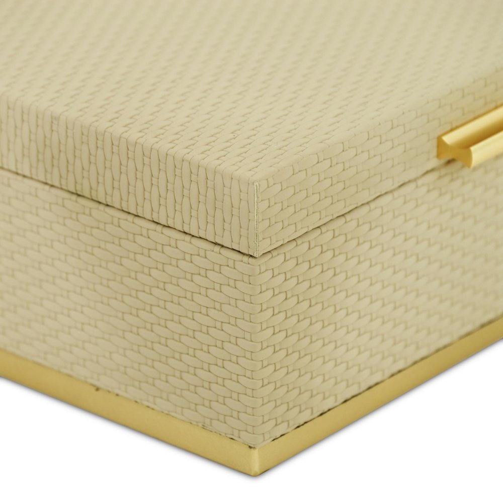 Set of Two Taupe And Gold Nesting Decorative Storage Boxes With Lids HomeRoots