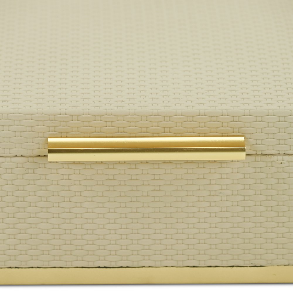 Set of Two Taupe And Gold Nesting Decorative Storage Boxes With Lids HomeRoots