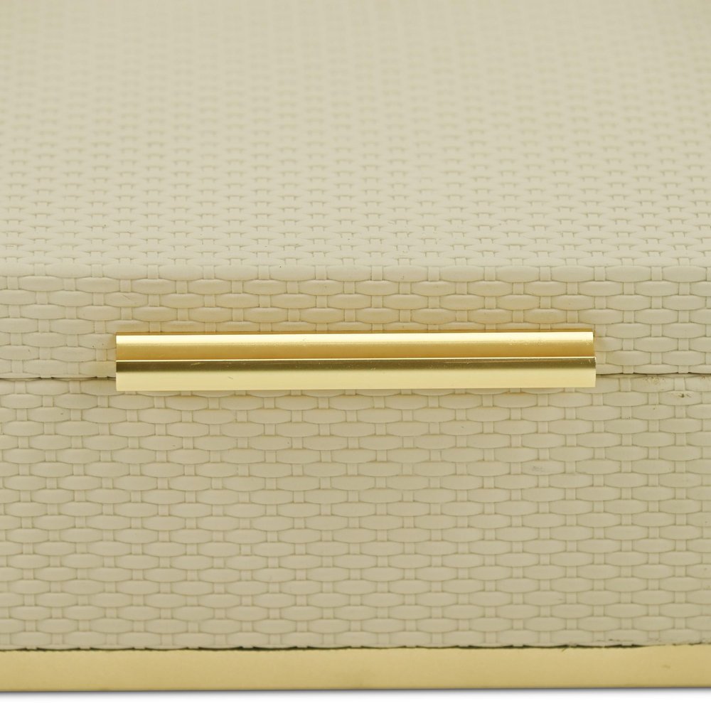 Set of Two Taupe And Gold Nesting Decorative Storage Boxes With Lids HomeRoots