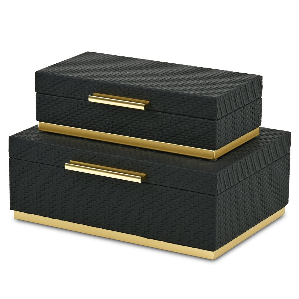 Set of Two Black And Gold Nesting Decorative Storage Boxes With Lids HomeRoots