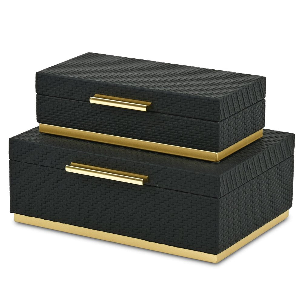 Set of Two Black And Gold Nesting Decorative Storage Boxes With Lids HomeRoots
