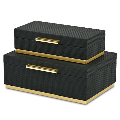 Set of Two Black And Gold Nesting Decorative Storage Boxes With Lids HomeRoots