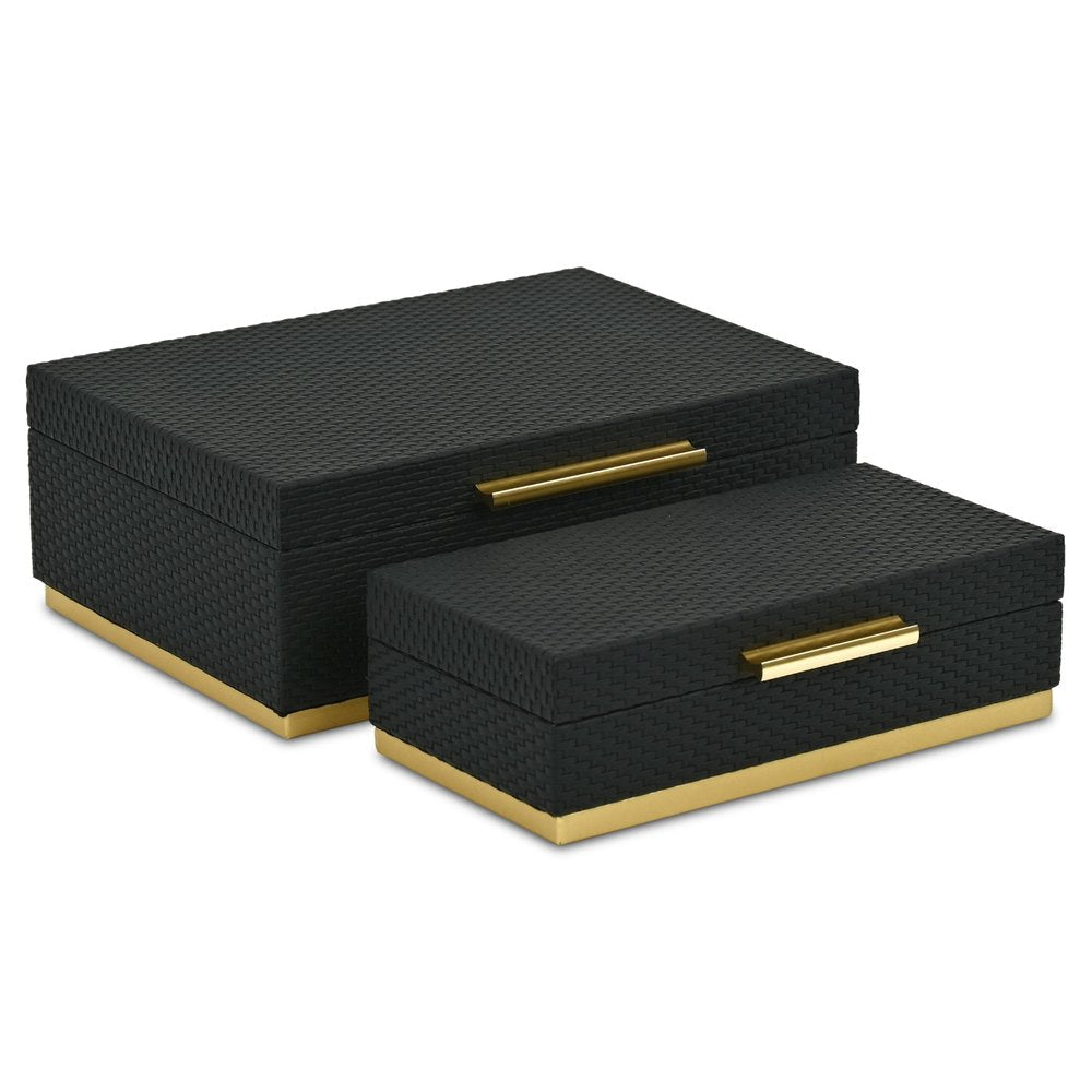 Set of Two Black And Gold Nesting Decorative Storage Boxes With Lids — view 5