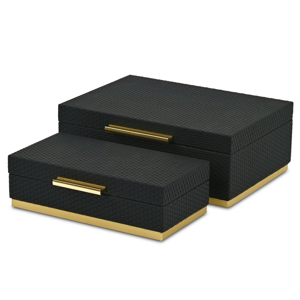 Set of Two Black And Gold Nesting Decorative Storage Boxes With Lids HomeRoots