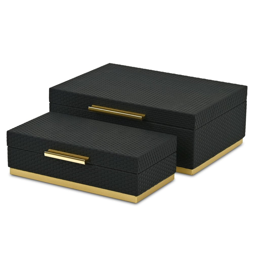 Set of Two Black And Gold Nesting Decorative Storage Boxes With Lids HomeRoots