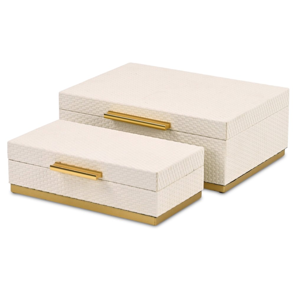 Set of Two White And Gold Nesting Decorative Storage Boxes With Lids HomeRoots