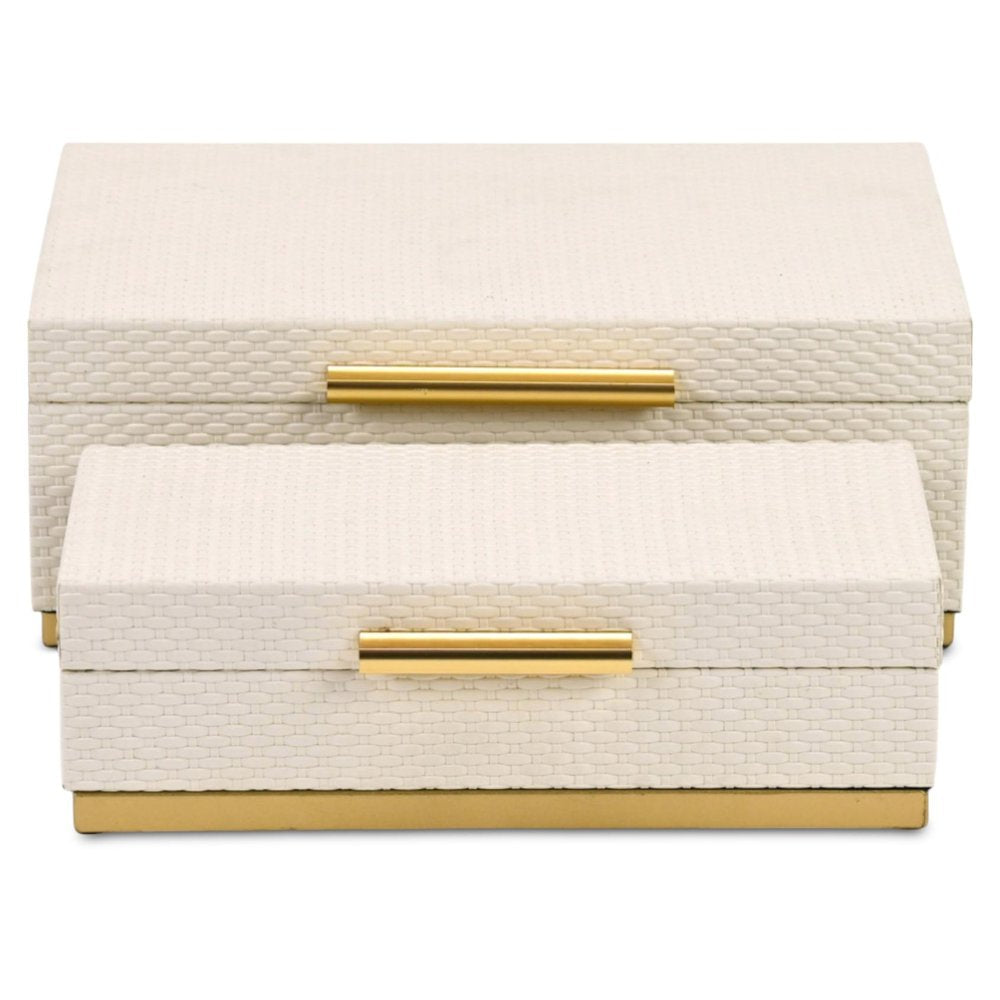 Set of Two White And Gold Nesting Decorative Storage Boxes With Lids HomeRoots