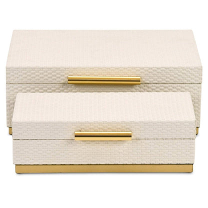 Set of Two White And Gold Nesting Decorative Storage Boxes With Lids HomeRoots