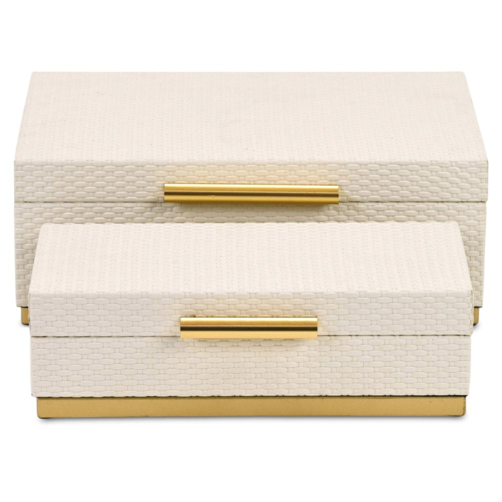 Set of Two White And Gold Nesting Decorative Storage Boxes With Lids HomeRoots
