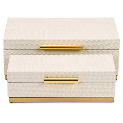 Set of Two White And Gold Nesting Decorative Storage Boxes With Lids HomeRoots