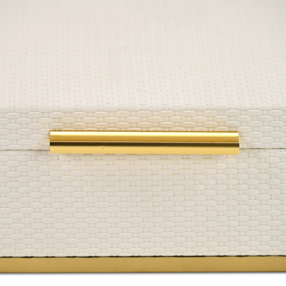 Set of Two White And Gold Nesting Decorative Storage Boxes With Lids HomeRoots
