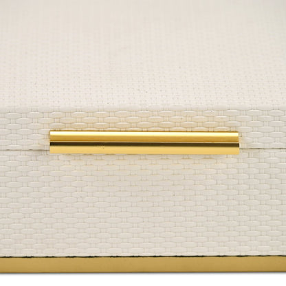 Set of Two White And Gold Nesting Decorative Storage Boxes With Lids HomeRoots