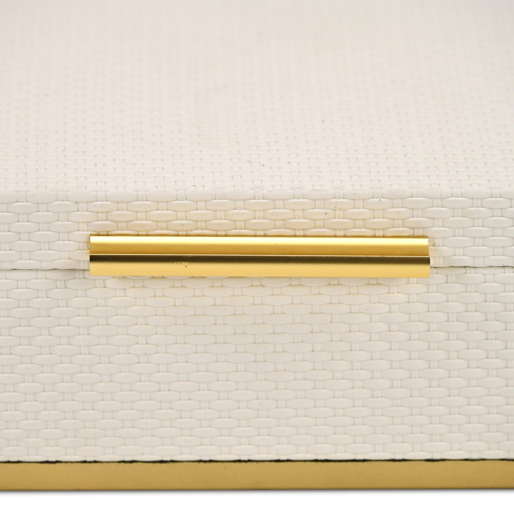 Set of Two White And Gold Nesting Decorative Storage Boxes With Lids HomeRoots