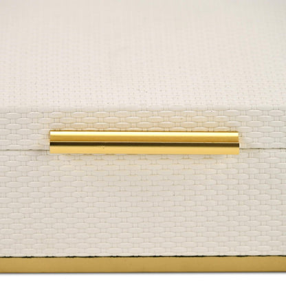 Set of Two White And Gold Nesting Decorative Storage Boxes With Lids HomeRoots