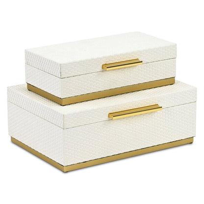 Set of Two White And Gold Nesting Decorative Storage Boxes With Lids HomeRoots