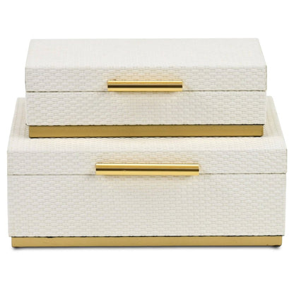 Set of Two White And Gold Nesting Decorative Storage Boxes With Lids HomeRoots