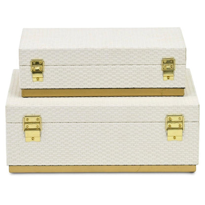 Set of Two White And Gold Nesting Decorative Storage Boxes With Lids HomeRoots