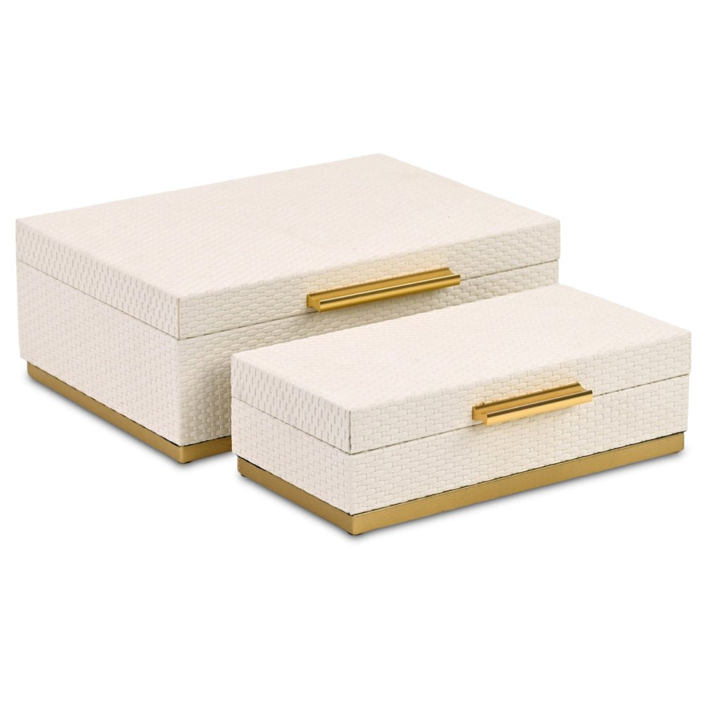 Set of Two White And Gold Nesting Decorative Storage Boxes With Lids HomeRoots