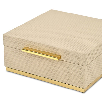 Set of Two Taupe And Gold Square Nesting Decorative Storage Boxes With Lids HomeRoots