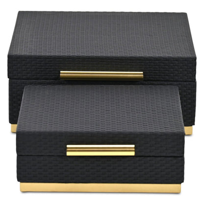 Set of Two Black And Gold Square Nesting Decorative Storage Boxes With Lids HomeRoots