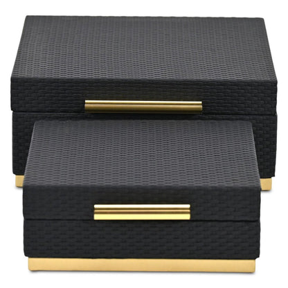 Set of Two Black And Gold Square Nesting Decorative Storage Boxes With Lids HomeRoots