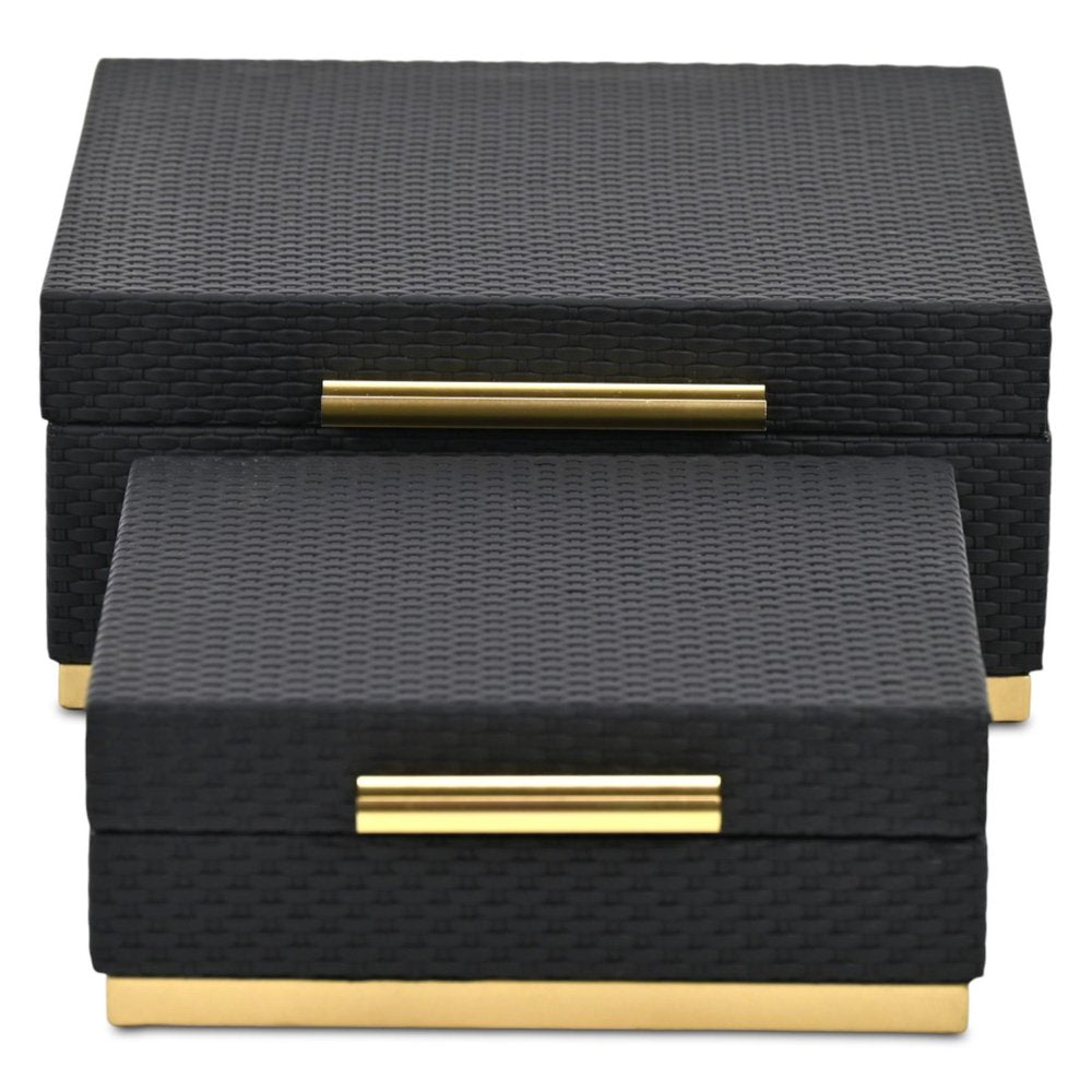 Set of Two Black And Gold Square Nesting Decorative Storage Boxes With Lids — view 6