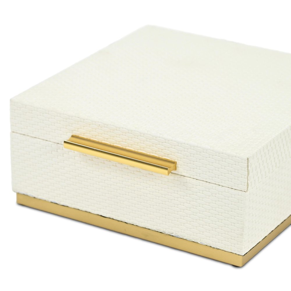 Set of Two White And Gold Square Nesting Decorative Storage Boxes With Lids HomeRoots