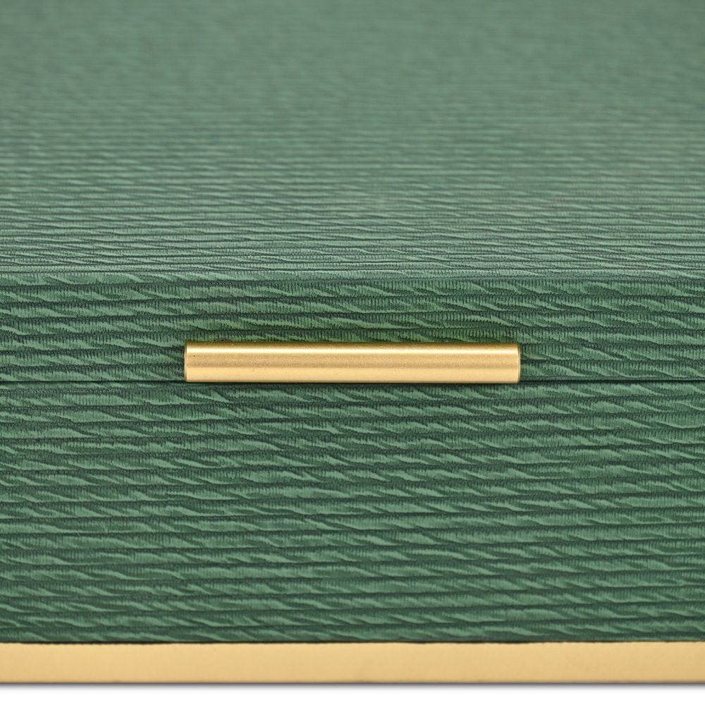 Set of Two Green And Gold Striped Nesting Storage Boxes With Lids HomeRoots