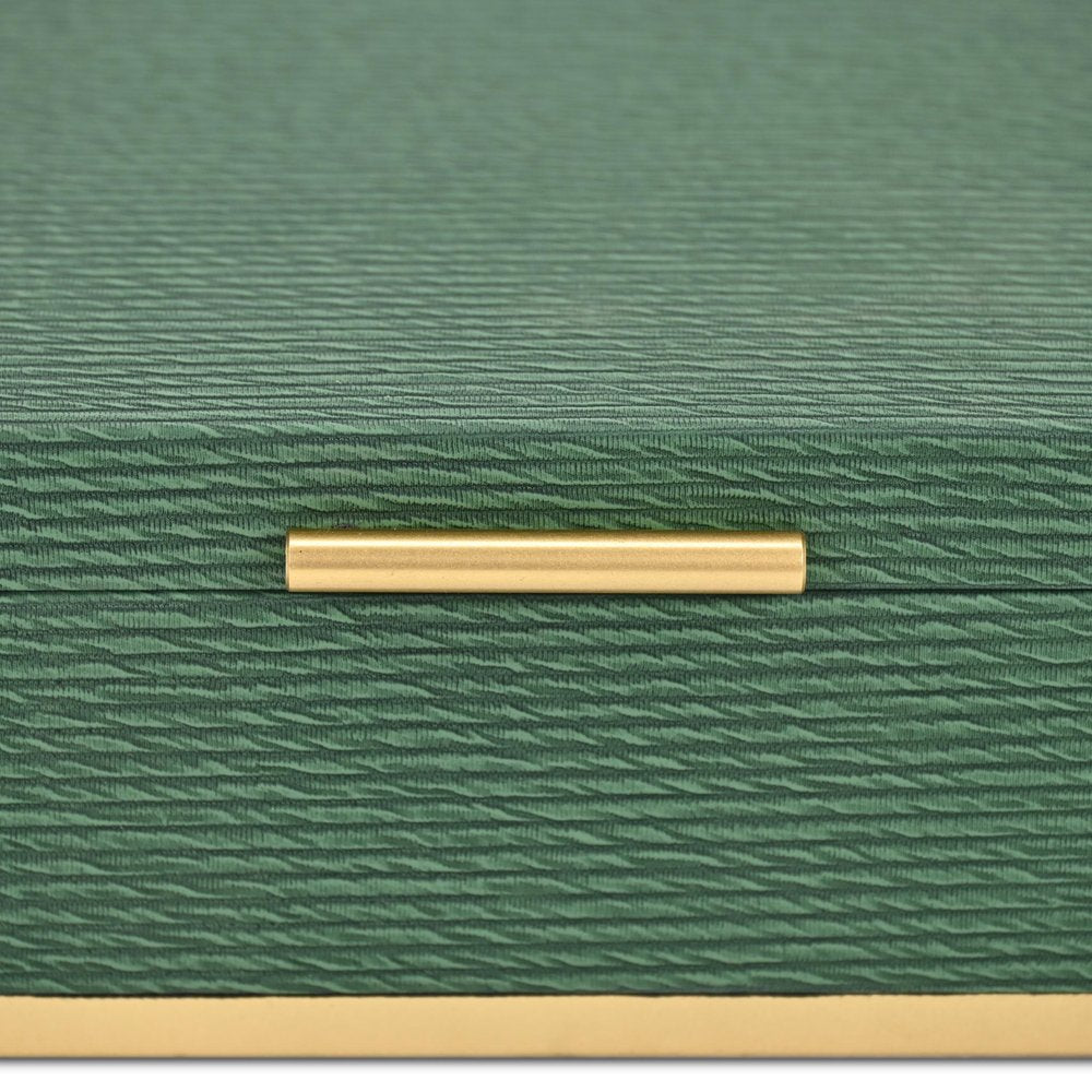 Set of Two Green And Gold Striped Nesting Storage Boxes With Lids HomeRoots
