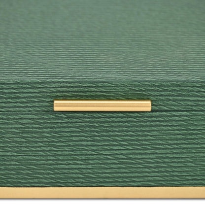 Set of Two Green And Gold Striped Nesting Storage Boxes With Lids HomeRoots