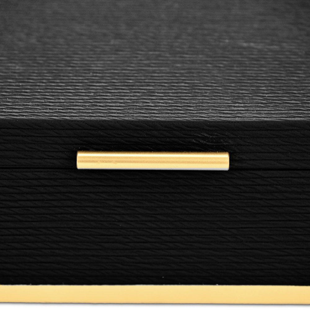 Set of Two Black And Gold Striped Nesting Storage Boxes With Lids HomeRoots