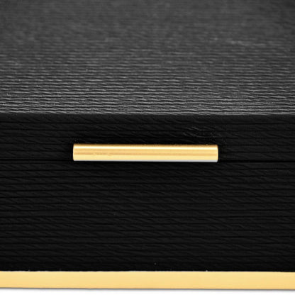 Set of Two Black And Gold Striped Nesting Storage Boxes With Lids HomeRoots