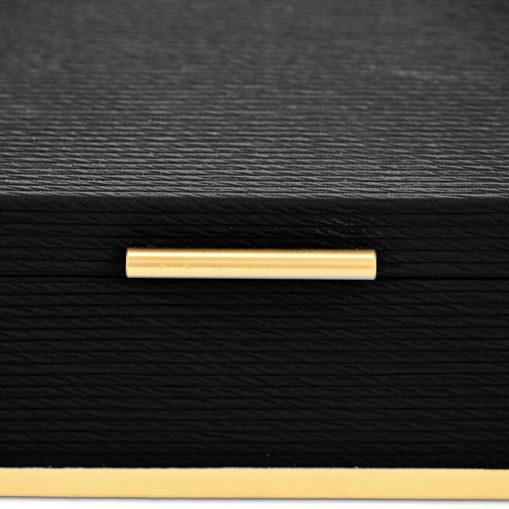 Set of Two Black And Gold Striped Nesting Storage Boxes With Lids HomeRoots