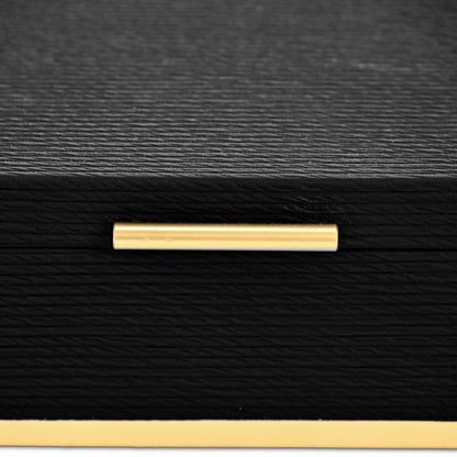 Set of Two Black And Gold Striped Nesting Storage Boxes With Lids HomeRoots