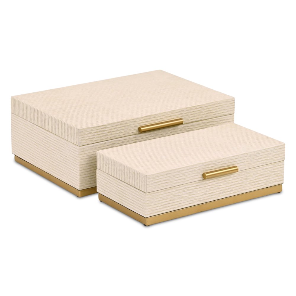 Set of Two Cream And Gold Striped Nesting Storage Boxes With Lids — view 7
