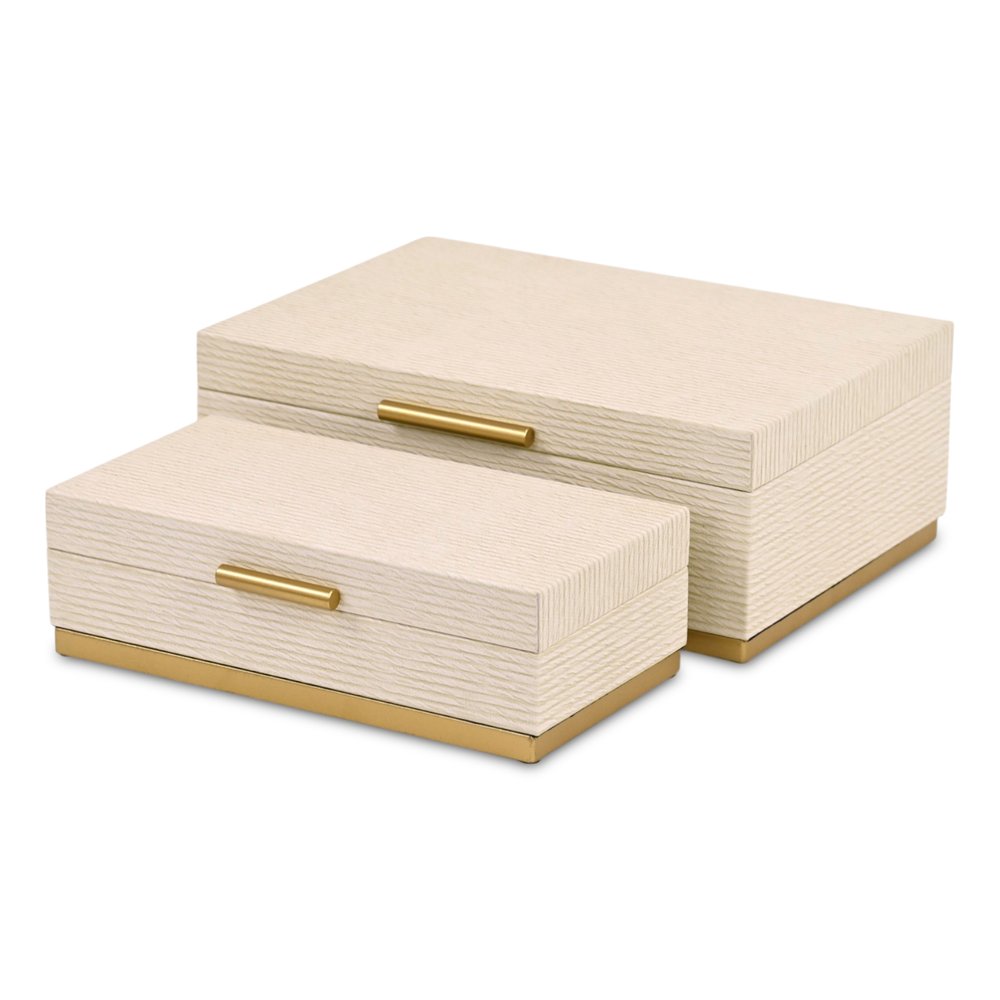 Set of Two Cream And Gold Striped Nesting Storage Boxes With Lids — view 8