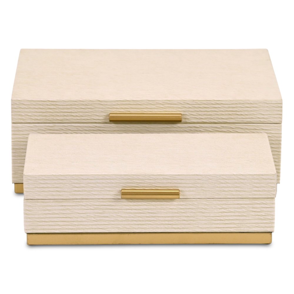 Set of Two Cream And Gold Striped Nesting Storage Boxes With Lids — view 9