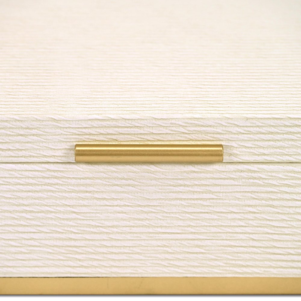 Set of Two Cream And Gold Striped Nesting Storage Boxes With Lids HomeRoots