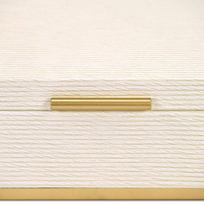 Set of Two Cream And Gold Striped Nesting Storage Boxes With Lids HomeRoots