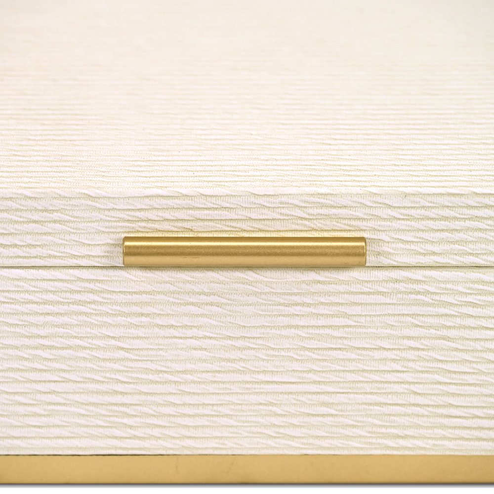 Set of Two Cream And Gold Striped Nesting Storage Boxes With Lids HomeRoots
