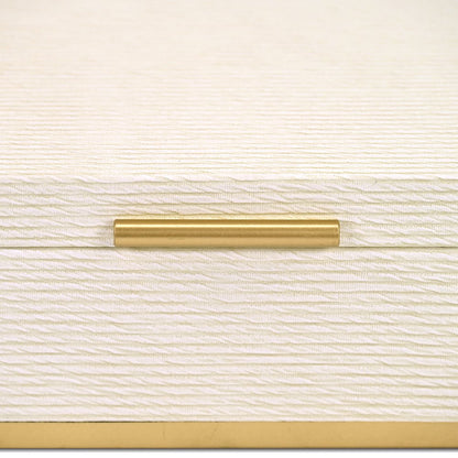 Set of Two Cream And Gold Striped Nesting Storage Boxes With Lids HomeRoots