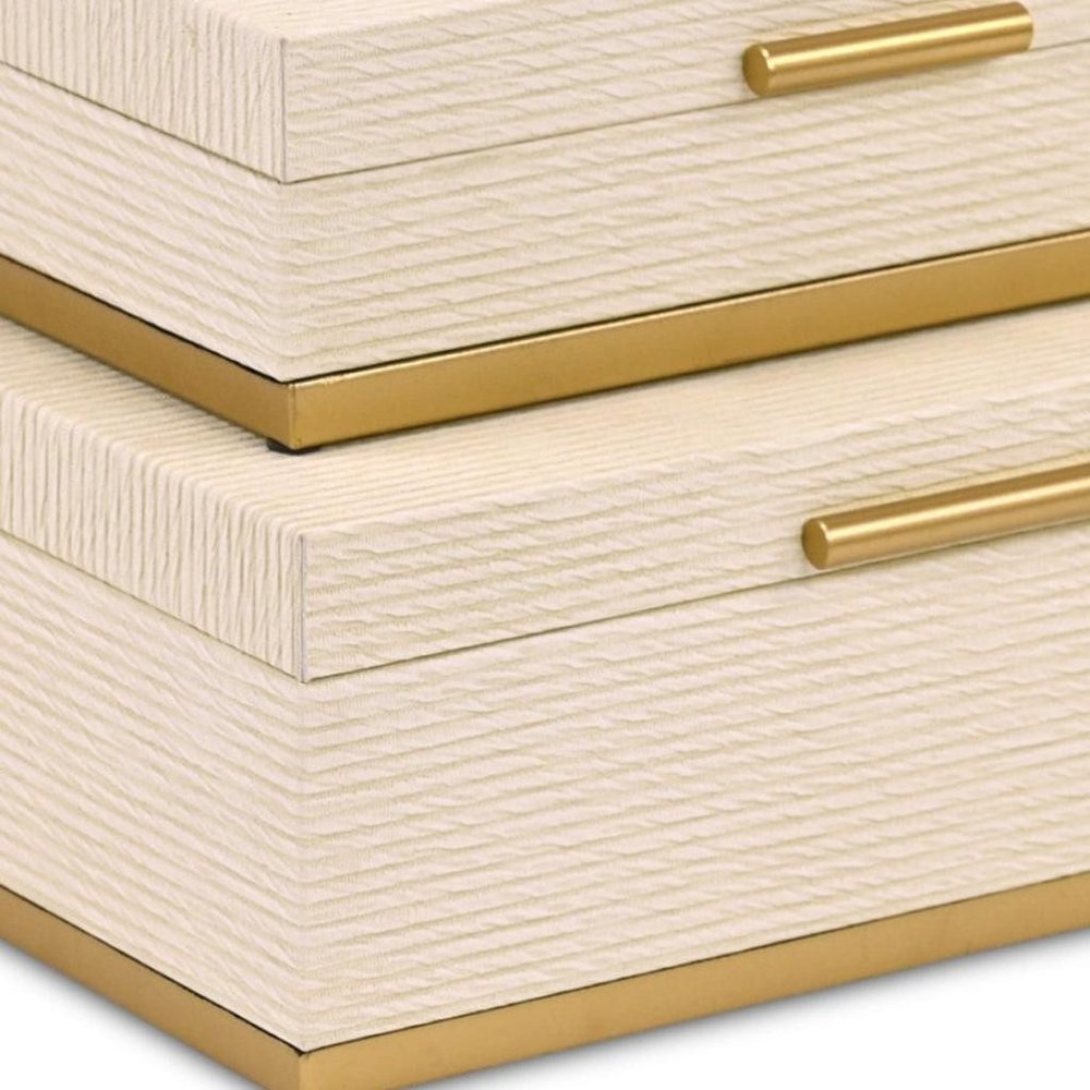 Set of Two Cream And Gold Striped Nesting Storage Boxes With Lids — view 5